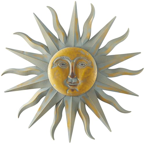 Deco 79 Metal Sun Indoor Outdoor Distressed Wall Decor with Copper-Like Accents and Grooves, 35 Inch x 1 Inch x 35 Inch, Gold