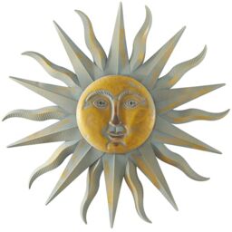 Deco 79 Metal Sun Indoor Outdoor Distressed Wall Decor with Copper-Like Accents and Grooves, 35 Inch x 1 Inch x 35 Inch, Gold