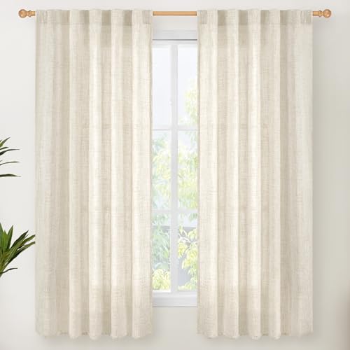 YoungsTex Linen Curtains 63 Inch Length for Living Room, Light Filtering Window Drapes Rod Pocket Back Tab Curtain for Bedroom, Linen, 2 Panels, 42 X 63 Inch