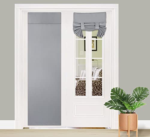 PI Blackout French Door Curtain 2 Panels, Window Shade Privacy Thermal Insulated Long Curtain for Glass/Sliding Door, Tie up Shade (W26XL80, Light Grey)