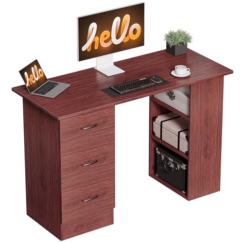 HOMCOM Computer Desk with Drawers, Home Office Desk, Writing Table, PC Workstation with 3 Storage Shelves for Working, Study, 120 x 49 x 72 cm, Walnut Brown