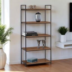 Julian Bowen Tribeca Bookcase, 5 Tier, Walnut Effect - H140 x W63 x D32cm