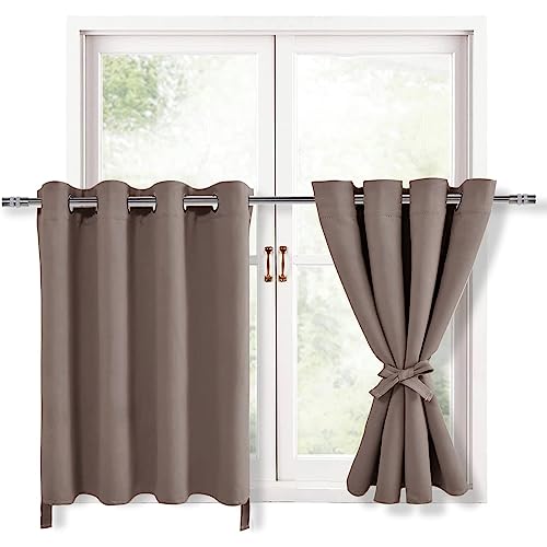 Hiasan RV Blackout Curtains for Bedroom, 52 x 30 Inches Long - Thermal Insulated & Light Blocking Window Curtains for Living Room/Kids Room, 2 Drape Panels Sewn with Tiebacks, Tan