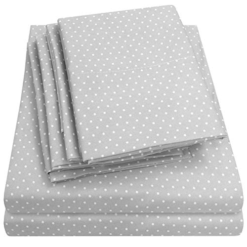 Sweet Home Collection Queen 6 Piece 1500 Supreme Collection Fine Brushed Microfiber Deep Pocket Queen Sheet Set Bedding - 2 Extra Pillow Cases, Dot Grey