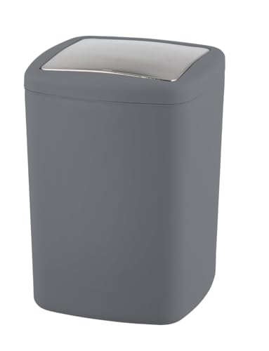 WENKO Bathroom Bin with Lid 8.5 L Barcelona Anthracite Shatterproof Plastic 20.5 x 28.5 x 20.5 cm