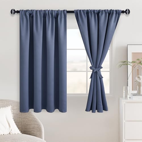 JIUZHEN Blackout Curtains for Bedroom ??? Thermal Insulated,Noise Reducing Room Darkening Privacy Rod Pocket Drapes for Living Room, Set of 2 Panels with Tiebacks, 42 x 54 inch Long,Dusty Blue