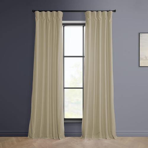 HPD Half Price Drapes Heritage Plush Velvet Curtains 96 Inches Long Room Darkening Curtains for Bedroom & Living Room 50W x 96L, (1 Panel), Light Beige