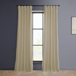 HPD Half Price Drapes Heritage Plush Velvet Curtains 96 Inches Long Room Darkening Curtains for Bedroom & Living Room 50W x 96L, (1 Panel), Light Beige