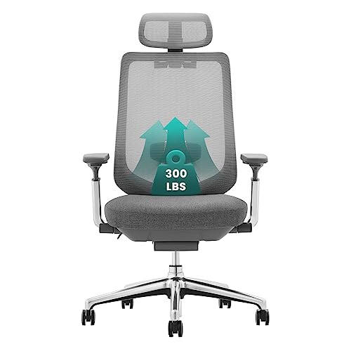 COLAMY Ergonomic Mesh Office Chair, High Back Computer Executive Desk Chair with Adjustable Headrest and 4D Arms, Slide Seat, Tilt Lock, Dark Grey