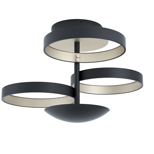 EGLO Gromola LED Ceiling Light 3-Bulb Dimmable Living Room Kitchen Lamp Aluminium and Steel Black Champagne Hallway Lamp Ceiling
