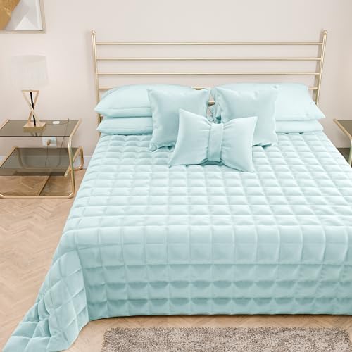 PETTI Artigiani Italiani - Double Bed Quilt Soft and Warm Velvet Spring Autumn Quilt Double Bed Light Blue 100% Made in Italy