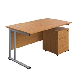 Office Hippo Heavy Duty Rectangular Desk, 140 cm with 3 Drawer Mobile Pedestal - Oak