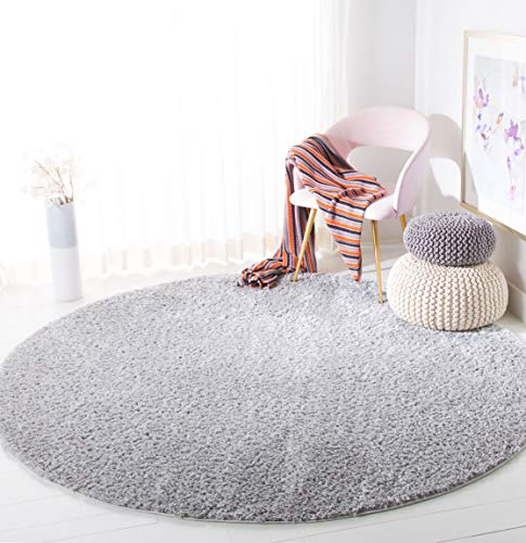 Safavieh Shag Rug for Living Room, Dining Room, Bedroom - August Shag Collection, Short Pile, in Silver, 200 X 200 cm