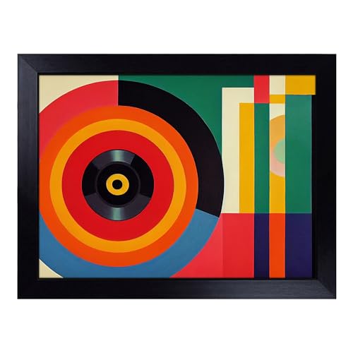 Lap Tray with Bean Bag Cushion, Abstract Vinyl Record Art - Handmade in the UK, Raised Wooden Edge, Padded Cushion, Heat-Resistant Wipe-Clean Surface, for Meals, Laptops and Crafts