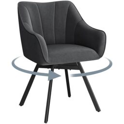 Yaheetech Swivel Dining Chair with Armrests and Backrest, Modern Velvet Side with Metal Legs and Rotating Seat,Kitchen Chair for Dining Room,Living Room,Bedroom,Office,Gray