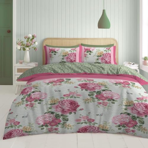 Super Dreamer 4 Piece Floral Complete Bedding & Linen - Botanical Duvet Cover Sets - Breathable Fitted Sheet With Pillow Cases - Reversible Bed Set King Size