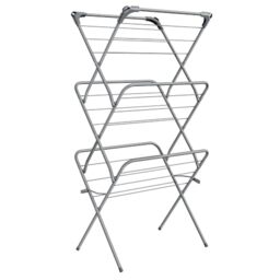 SONGMICS Foldable Clothes Airer, 15 m Drying Space, 64.2 x 50.2 x 146 cm - Clothes Drying Rack, Steel Frame, Indoor Outdoor Use, Dove Grey, BUNJI Collection LLR715G01