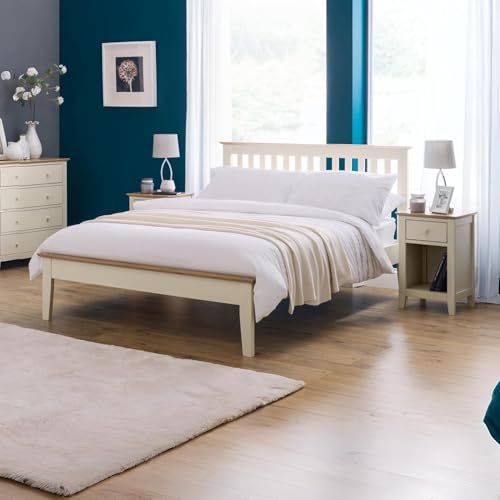 Julian Bowen Salerno Bed, King, Slatted, Ivory & Solid Oak - W165 x D208cm