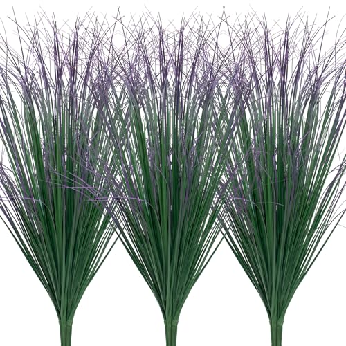 LUZOGA 12Pcs Artificial Grass Plants, Faux Shrubs Wheat Grass, Artificial Tall Grass Fake Plants for Outdoor Decor,Artificial Greenery Stems Weed for Room Indoor Home Decor???Green Purple Tail???