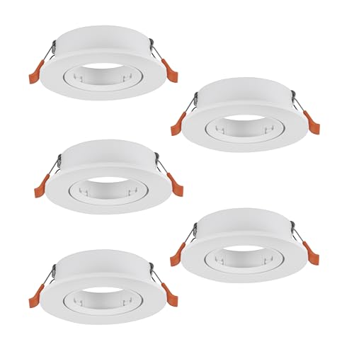 Eglo Set of 5 recessed spotlights Barranco, Adjustable spot Lights for Ceiling, Round Downlight Without Bulb, White Plastic lamp, GU10 Socket, Ø 9 cm