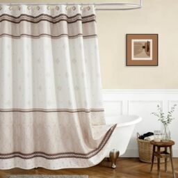 SD SDLIVING Corinthia Beige Shower Curtain,Polyester Fabric Shower Curtain,Printed Shower Curtains for Bathroom,Contemporary Decorative Waterproof Bathroom Curtains,72 inches W x 78 inches H