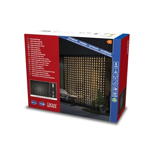 Konstsmide LED Curtain Fairy Lights with Droplets/400 Warm White Diodes/Outdoor or Indoor/Transparent Cable/Mains Powered/2m High x 2m Wide and 5m Lead