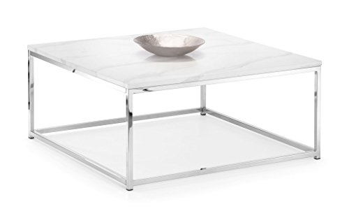 Julian Bowen Scala Coffee Table, White Marble Effect&Chrome - H40xW90xD90cm