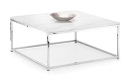 Julian Bowen Scala Coffee Table, White Marble Effect&Chrome - H40xW90xD90cm