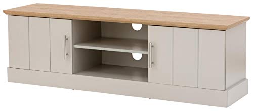 GFW Kendal Large TV Unit with Cupboards & Open Shelving, Slate Blue or Grey Entertainment Stand with Oak Effect Top