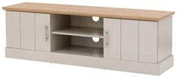 GFW Kendal Large TV Unit with Cupboards & Open Shelving, Slate Blue or Grey Entertainment Stand with Oak Effect Top