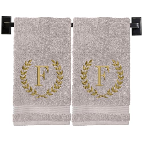 Custom Luxury Towels Monogrammed Hand Towels for Bathroom - Set of 2 - Genuine Turkish Towels - Choose Towel and Thread Color - A - Z - Monogrammed Towels with Embroidered Wheat Laurel Design