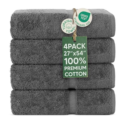 Chakir Turkish Linens Premium Turkish Towels Hotel & Spa Quality 100% Cotton Soft and Absorbent 4 Piece Bath Towel Dark Grey