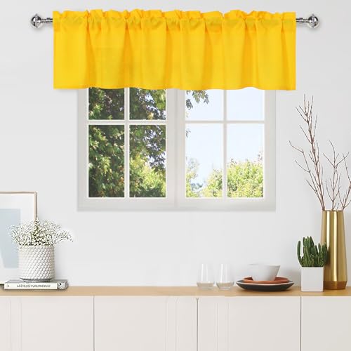 DWCN Yellow Valance for Kitchen Windows, Basement Window Curtain Short Topper - 1 Panel, 60 X 18 Inch, Yellow