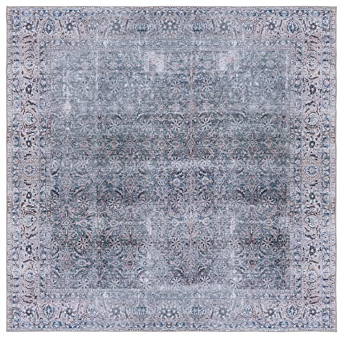 Safavieh Traditional Rug Ideal for High Traffic Areas - Machine Washable and Non Slip - Tucson Collection, Short Pile, in Blue and Beige, 183 X 183 cm