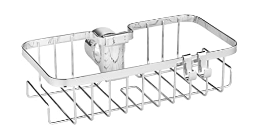 WENKO Floresta Square shower rail caddy, chrome-plated stainless steel shower caddy, assembly without screws or drilling, for all standard shower rods, 24 x 6.2 x 14 cm, glossy