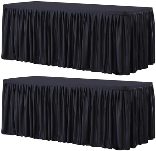 Wish Care 2 Pack Black Rectangle Table Clothes for 6 Foot Tables, Polyester Fitted Table Cover 6ft Stretch Tablecloths for Wedding, Birthday, Parties, Trade Show, Craft Show (Black, 6FT - 2 Pack)