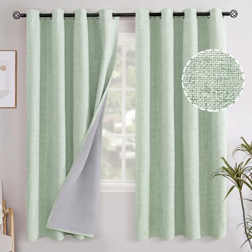 YoungsTex Sage Green Linen Blackout Curtains 72 Inch Length for Living Room, Full Room Darkening Drapes Thermal Insulated with Grommet Spring Decor for Bedroom, 2 Panels, 52 X 72 Inch