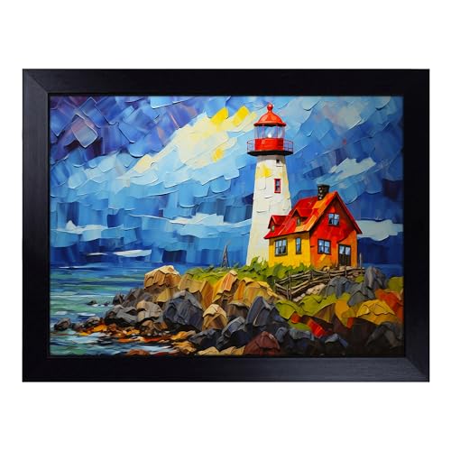 Lap Tray with Bean Bag Cushion, Lighthouse Contemporary - Handmade in the UK, Raised Wooden Edge, Padded Cushion, Heat-Resistant Wipe-Clean Surface, for Meals, Laptops and Crafts