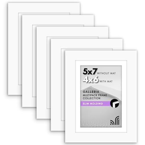 Americanflat 5x7 Picture Frame Set of 5 in White - Use as 4x6 Picture Frame with Mat or 5x7 Frame Without Mat - Picture Frames Collage Wall Decor with Plexiglass and Easel for Wall or Tabletop