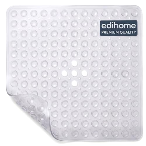 edihome, Non-Slip Bath Mat, 53 x 53 cm, Shower Mat, Shower Mat, Bubbles with Suction Cups, BPA-Free, Antibacterial, Mildew Resistant, Family Safety (White, 53 x 53 cm)