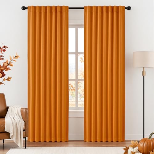 ANRODUO Back Tab Blackout Curtains for Bedroom Living Room, Rod Pocket Pinch Pleated Thermal Insulated Room Darkening Curtains 54 Inches Long 2 Panels, Orange, 42 x 54 Inch