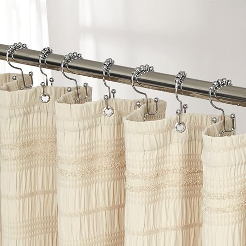 Siiluminisoy Farmhouse Beige Boho Shower Curtain, 72 x72 Cotton Blend Tufted Fabric Waffle Textured Shabby Chic Rustic Minimalist Striped for Bathroom, Hotel