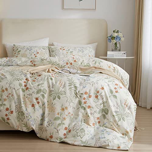 mixinni Flower Leaves Printed Twin XL Comforter Bedding Set, Lightweight Fluffy Floral Comforter Twin XL College Dorm, 1 Cute Botanical Comforter and 2 Pillowcases-Twin XL Size
