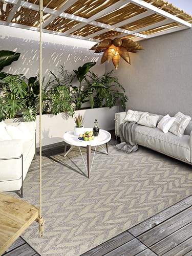 Villeroy & Boch Georgette Indoor & Outdoor Rug Modern - Modern Flat Weave, High-Low Effect, Oeko-Tex Weatherproof & UV-Resistant for Balcony, Patio, Garden - Natural Beige, 160 x 230 cm