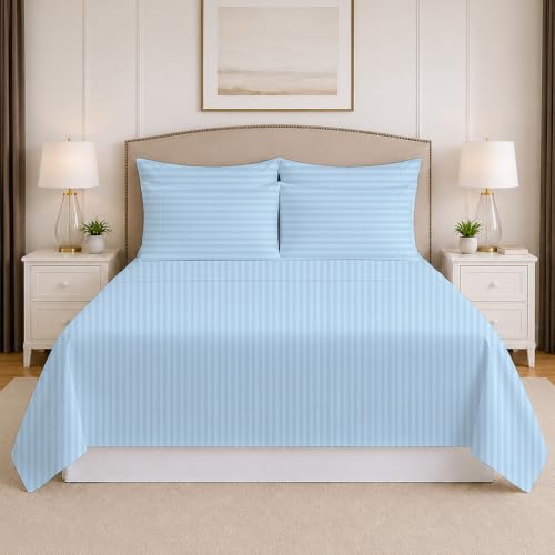 Mattress-Homes 6 Piece King Sheet Set, Hotel Luxury Collection, 100% Egyptian Cotton, 18 Inch Deep Pocket Fitted Sheet, Soft & Cool, Breathable Bedding with 4 Pillowcases in Light Blue Stripe