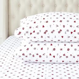 Elegant Comfort Ultra Soft 4-Piece 100% Turkish Cotton Flannel Sheet Set - Holiday Christmas Flannel Sheets, Warm and Cozy Premium Quality, Deep Pocket Fitted Sheet- Full, Red Stars