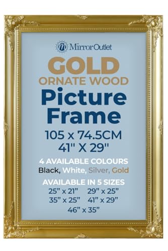 "MirrorOutlet The Antiquitus - Ornate Swept Gold Picture Frame 41"" X 29"" (105 x 74.5CM) Wooden Frame with Glass and Backing Board Fitted. Ready To Fit Your Picture!"