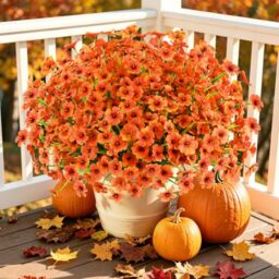 AGIRL 24 Bundles Artificial Fall Flowers Outdoor Indoor Decoration,Fake Plastic Flowers,Faux Mums Plant for Thanksgiving Fall Decor,for Hanging Outside Garden Front Door Porch Patio Window Box