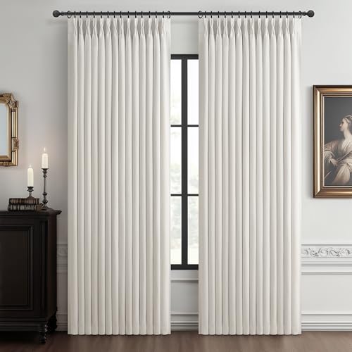 "Linen Blackout Double Layer Dining Room Curtains 72 Inches Long 2 Panels Set, Memory Trained Pinch Pleated Room Darkening Boho Window Drapes for Office Thermal Insulated Beige White 40"" W x 72"" L"