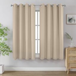 Joydeco Blackout Curtains 63 Inch Length 2 Panels Set, Thermal Insulated Long Curtains& Drapes 2 Burg, Room Darkening Grommet Drapes for Living Room Bedroom Window (W52 x L63 Inch, Light Beige)